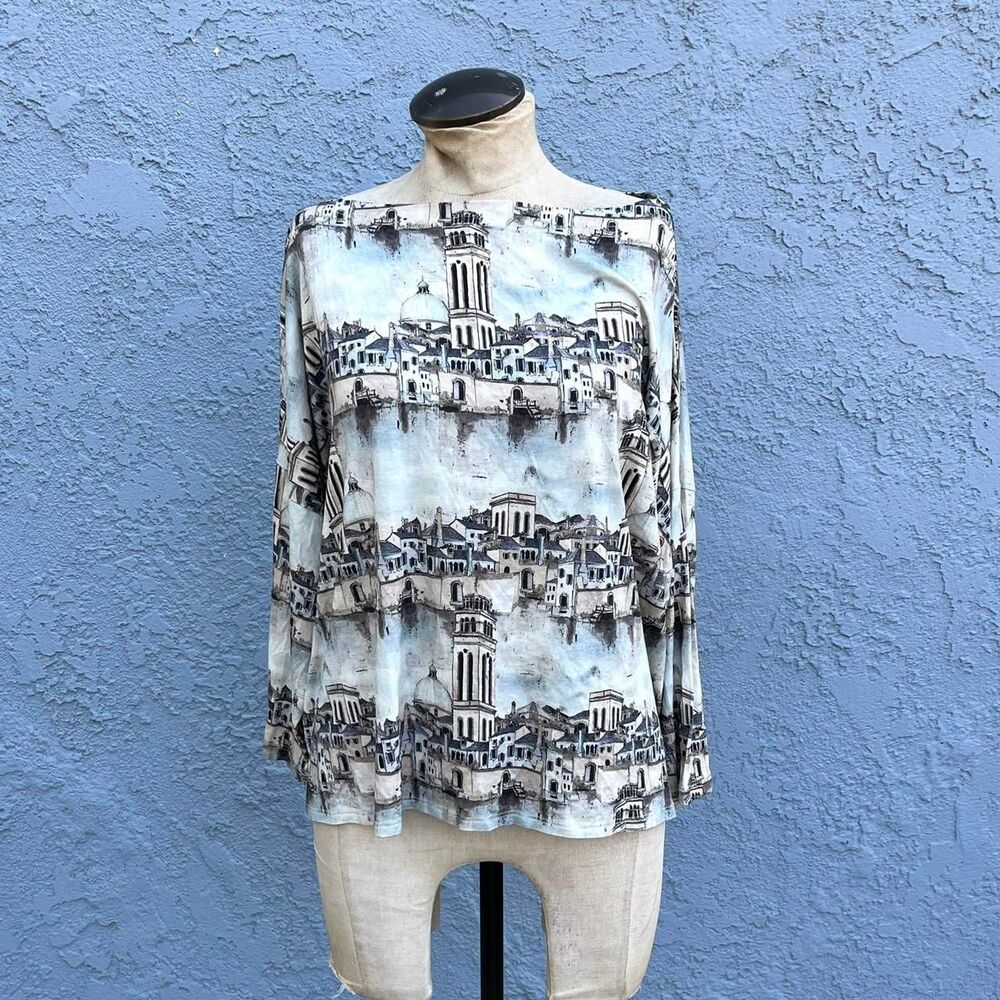 Y2k Top Novlety Print Venice Skyline Size XL